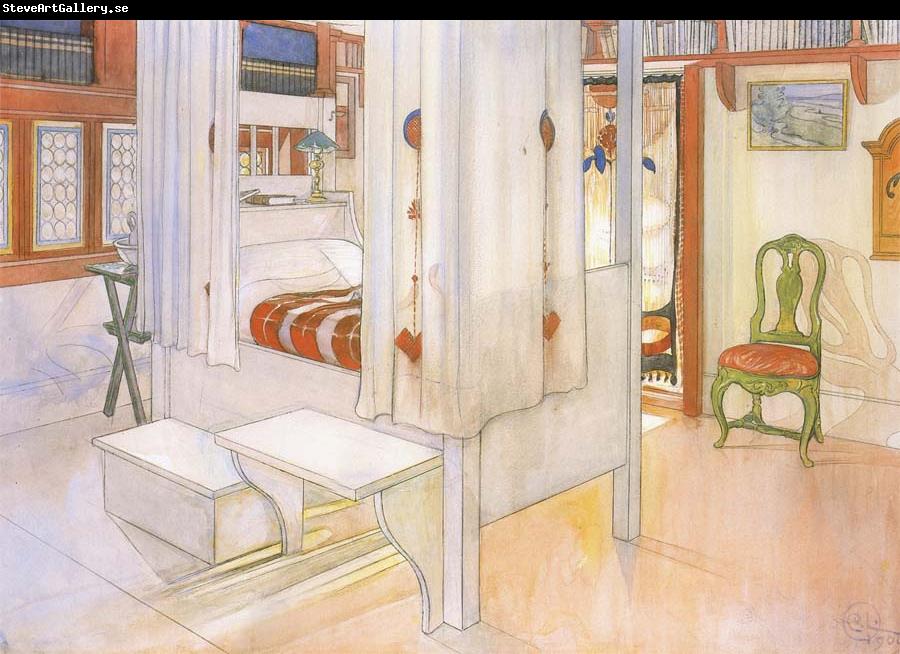 Carl Larsson My Bedroom Watercolor
